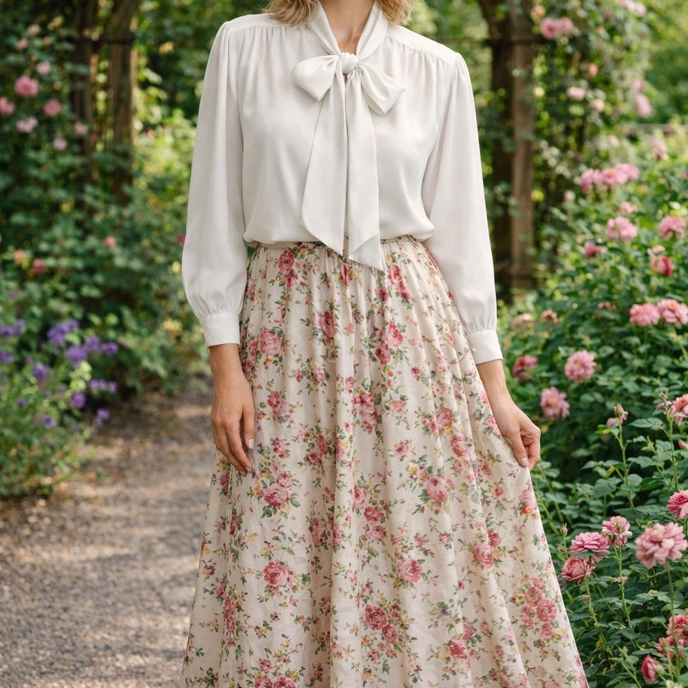 Vintage Alfred Dunner White Blouse with Bow Detail